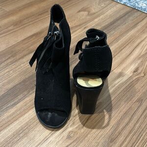 Dolce Vita Black Suede Heeled Boots with Peep-Toe